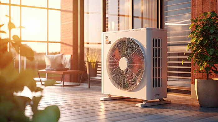 Pompe à chaleur installée sur une terrasse