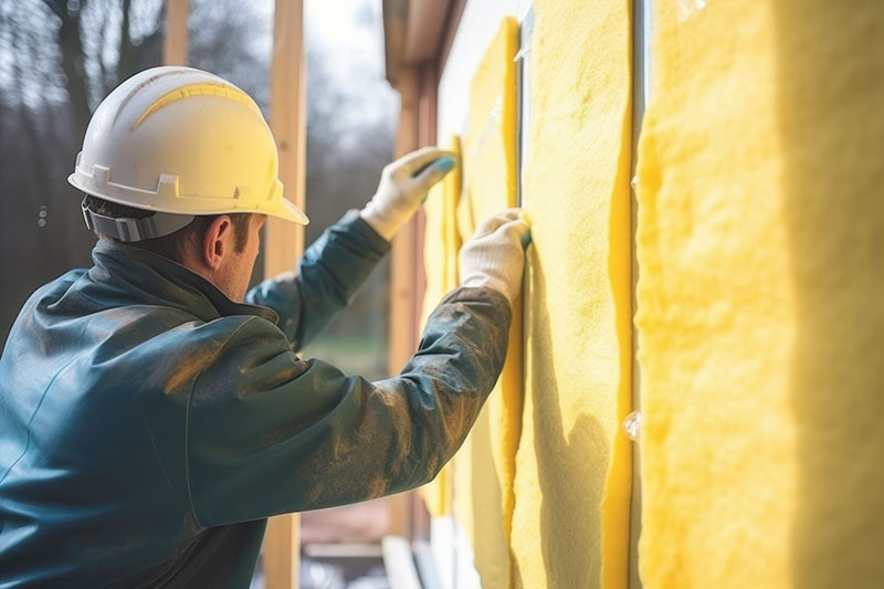 Ouvrier en action sur un chantier d'isolation thermique