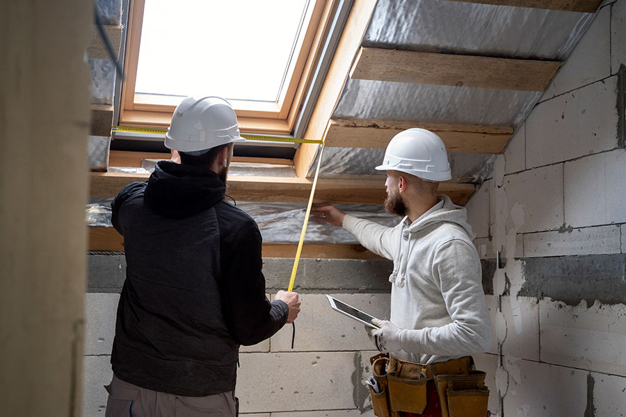 Professionnels inspectant une toiture pour une rénovation d'ampleur